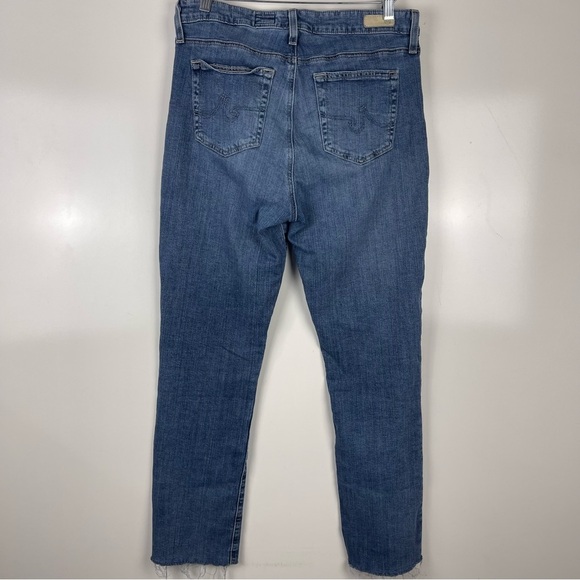 AG Jeans Mari High Rise Slim Straight Jeans Raw Hem Size 32 Blue - Picture 2 of 10